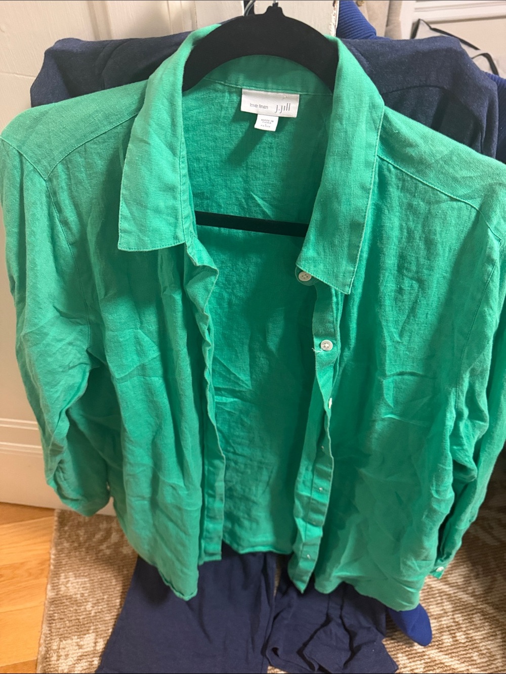 J. Jill Women's Bright Green Linen Button-Up Blouse